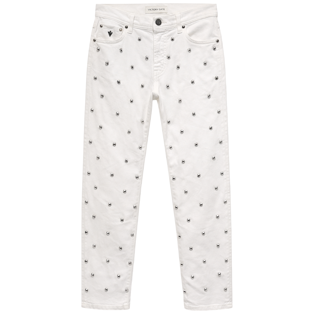 Victory Gate Women Jeans Studded White