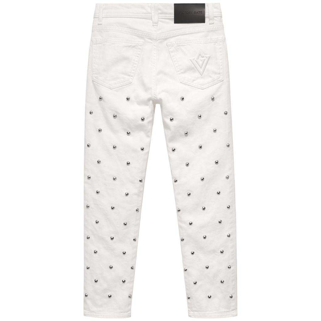 Victory Gate Women Jeans Studded White
