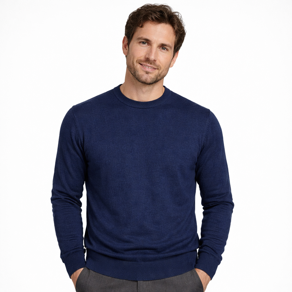 Emilio Romanelli Men Crew Neck Jeans Light Blue