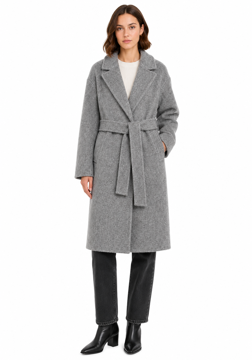 Bagutta Women Coat Long Wool Belt Grey