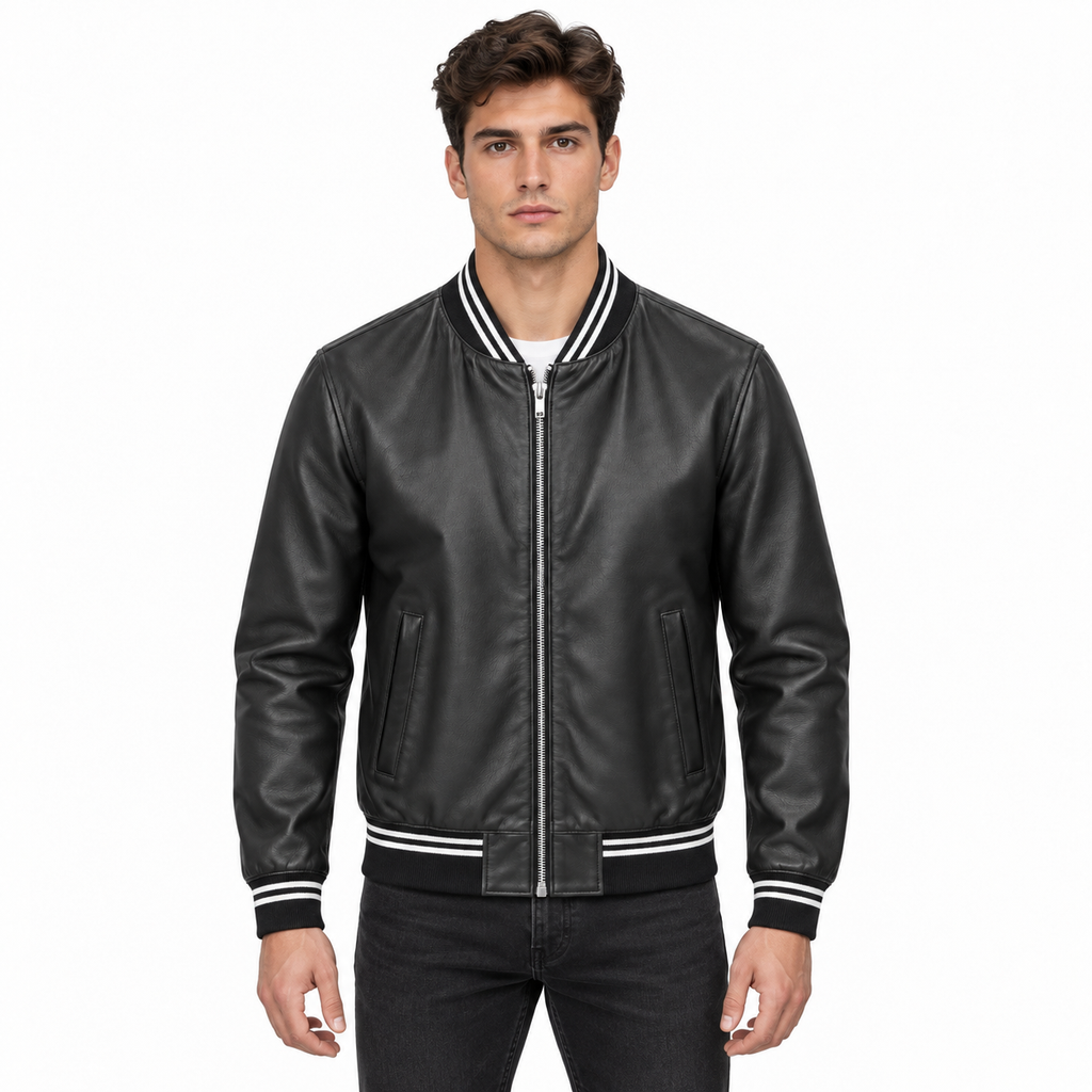 Dolce & Gabbana Men Bomber Leather Sintetica Black