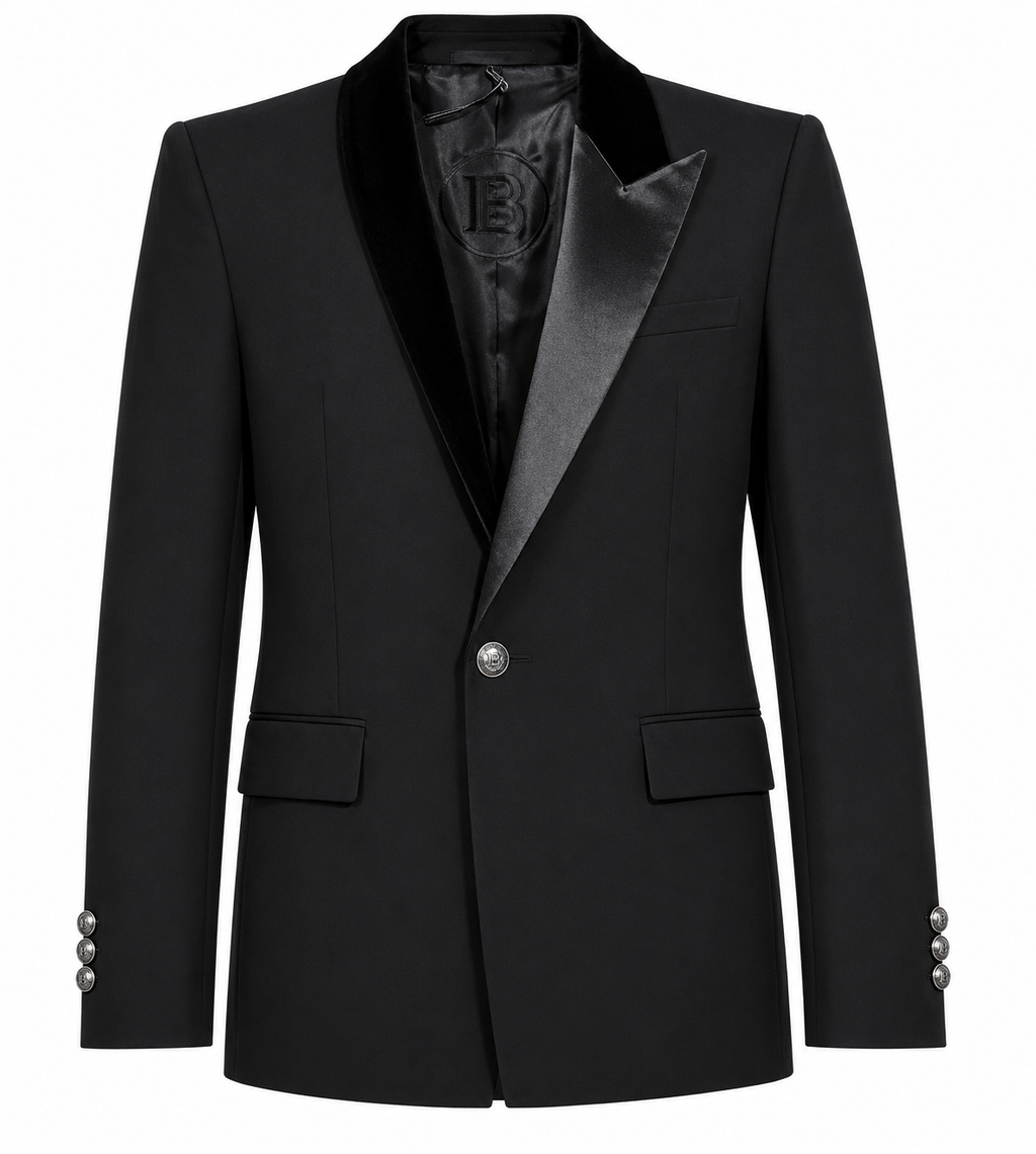 Balmain Men Jacket Asimmetrica Lapel Velvet Black