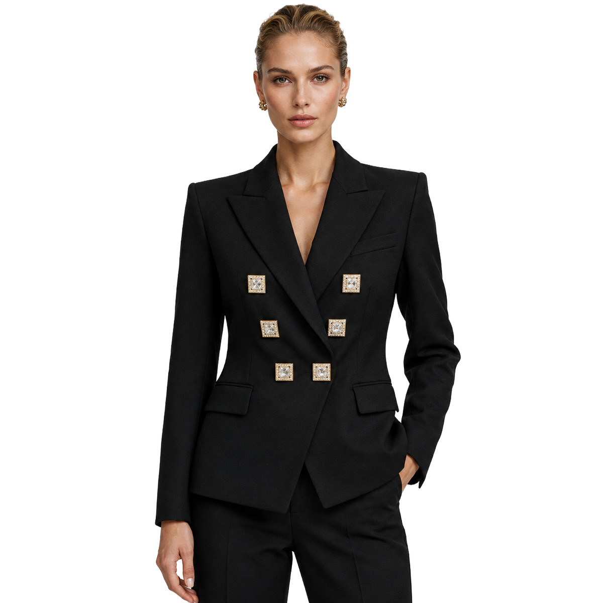 Balmain Women Jacket Single-Breasted Decorata Black