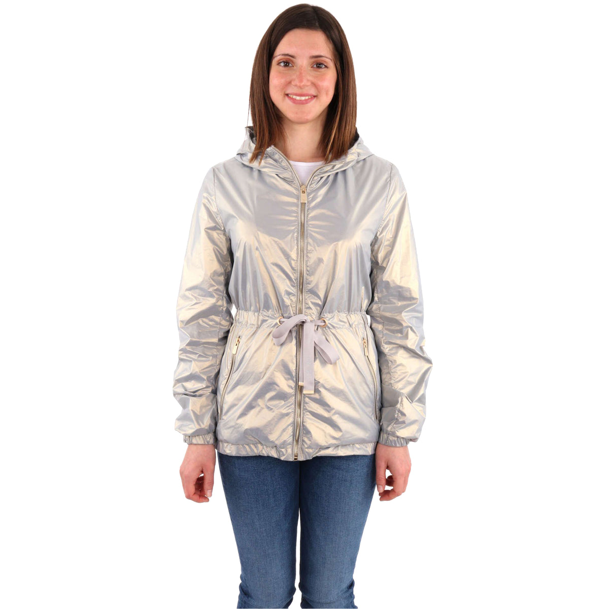Yes Zee Women k-way Nylon Silver Jackets Grey