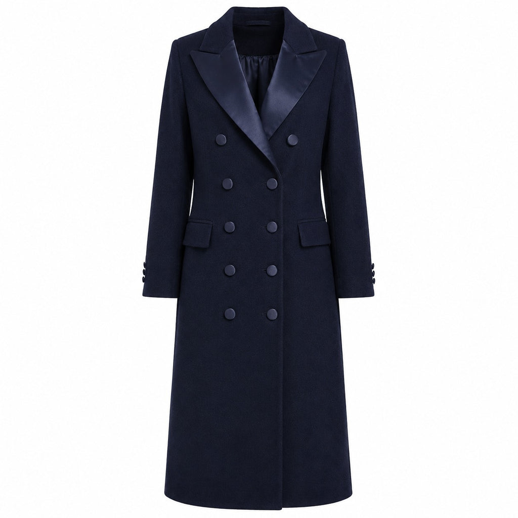 Loro Piana Fabric Women Coat Long Lapel Satin Blue