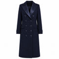 Loro Piana Fabric Women Coat Long Lapel Satin Blue