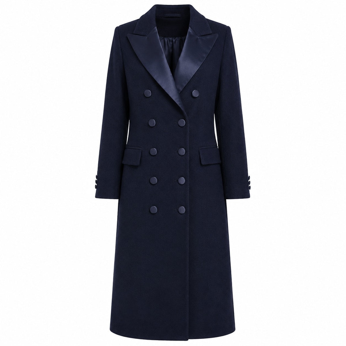 Loro Piana Fabric Women Coat Long Lapel Satin Blue