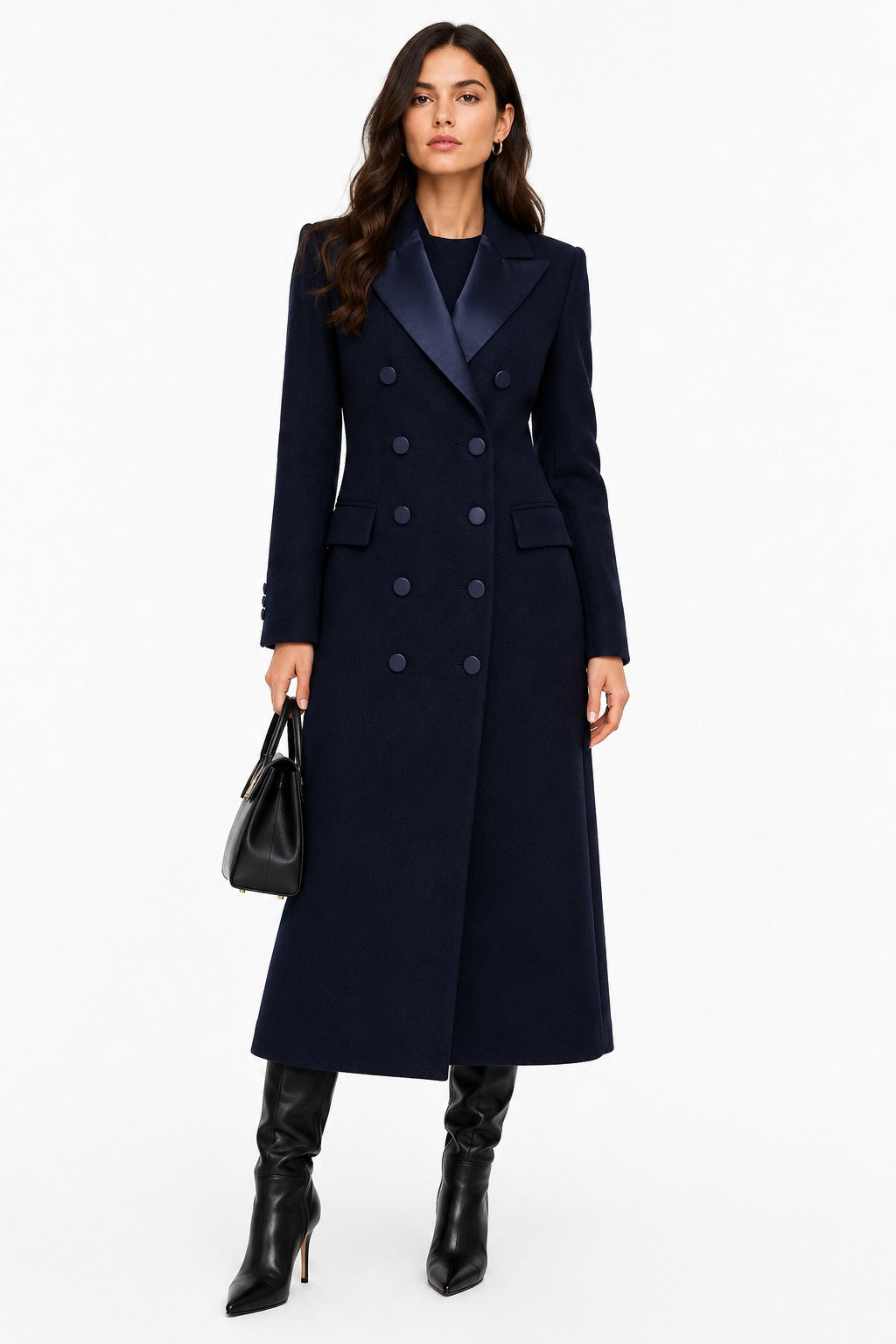 Loro Piana Fabric Women Coat Long Lapel Satin Blue