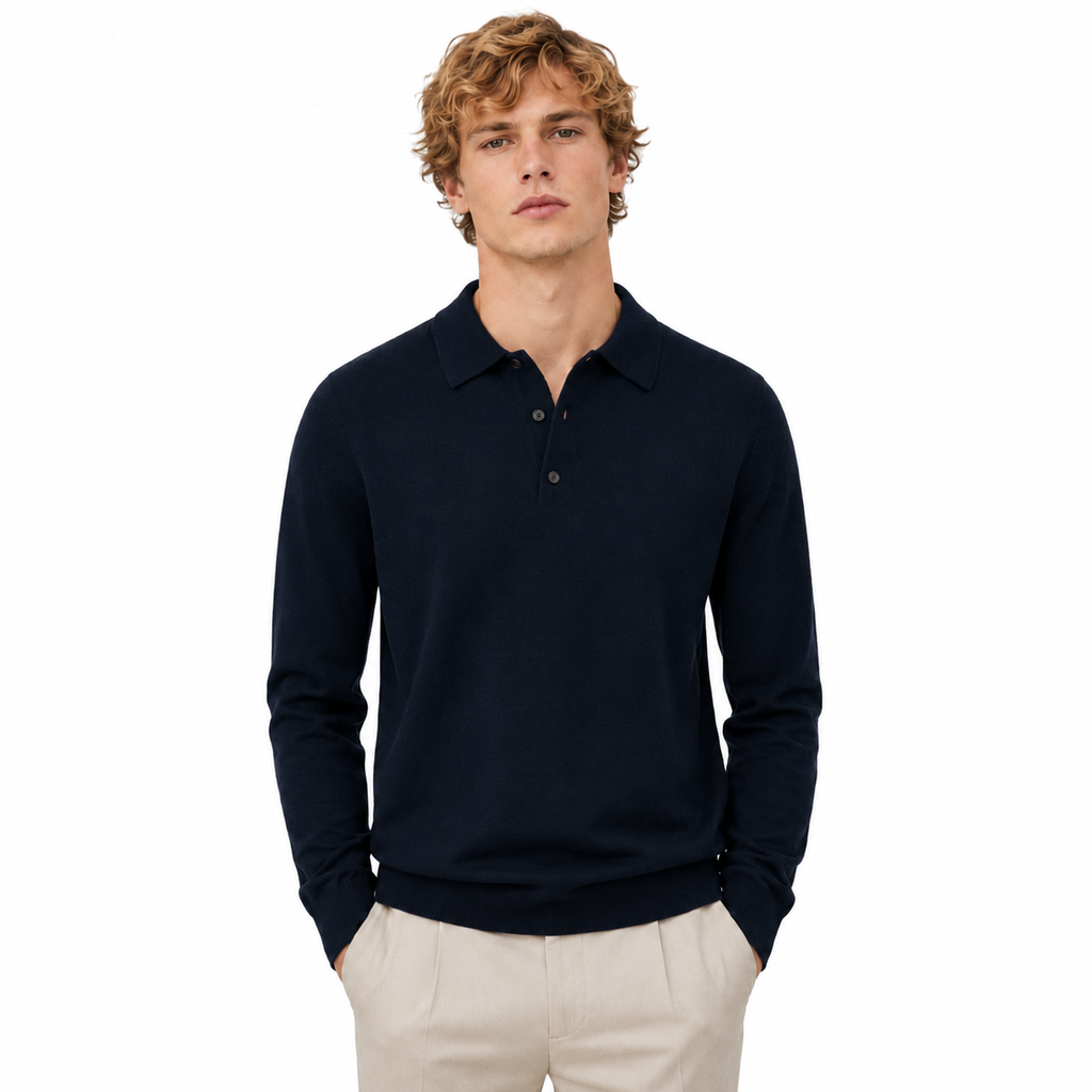 Alpha Studio Men Polo Silk Cashmere Blue
