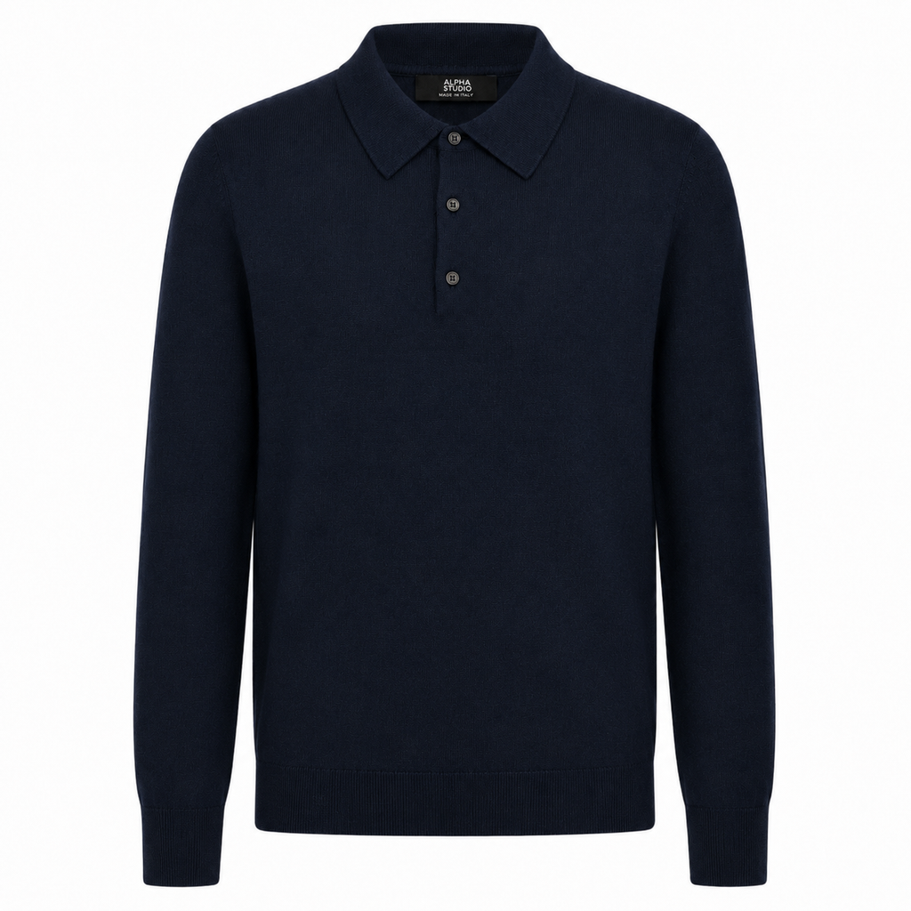 Alpha Studio Men Polo Silk Cashmere Blue
