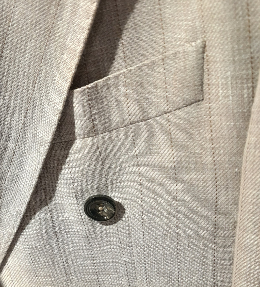 Loro Piana Fabric Men Suit Double-Breasted Pinstripe Beige