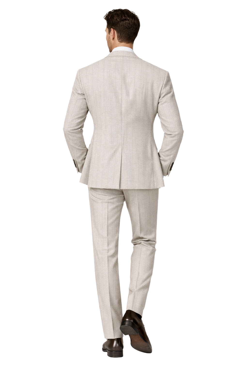 Loro Piana Fabric Men Suit Double-Breasted Pinstripe Beige