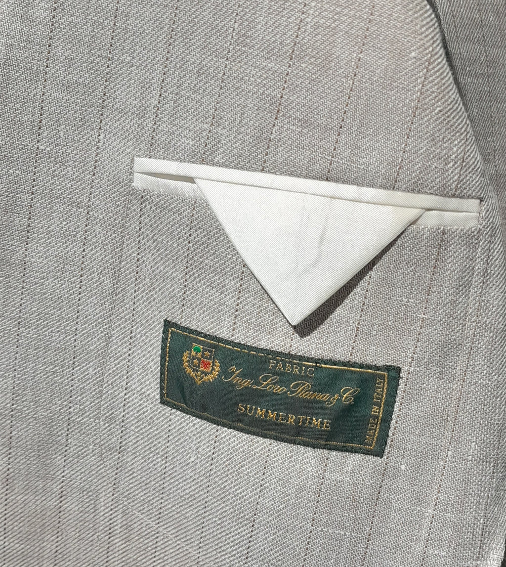 Loro Piana Fabric Men Suit Double-Breasted Pinstripe Beige