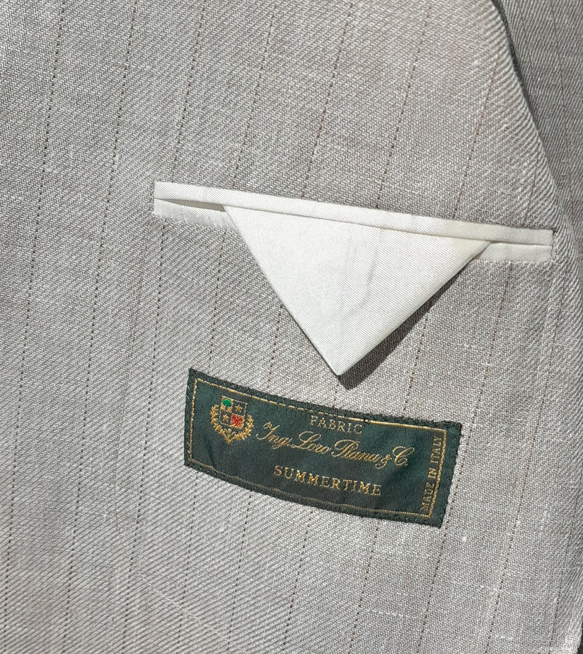 Loro Piana Fabric Men Suit Double-Breasted Pinstripe Beige