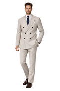 Loro Piana Fabric Men Suit Double-Breasted Pinstripe Beige