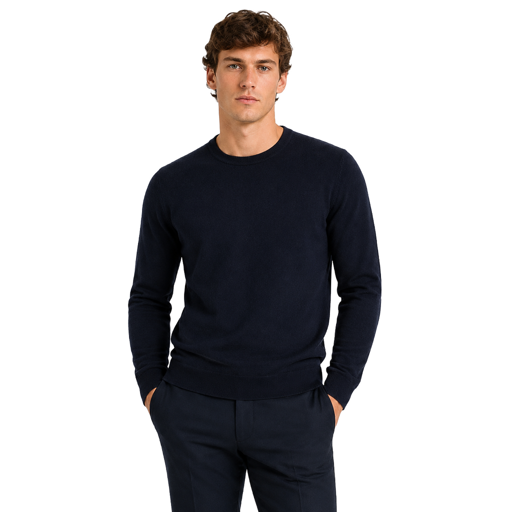 Alpha Studio Men Knit Crew Neck Wool Merino Blue
