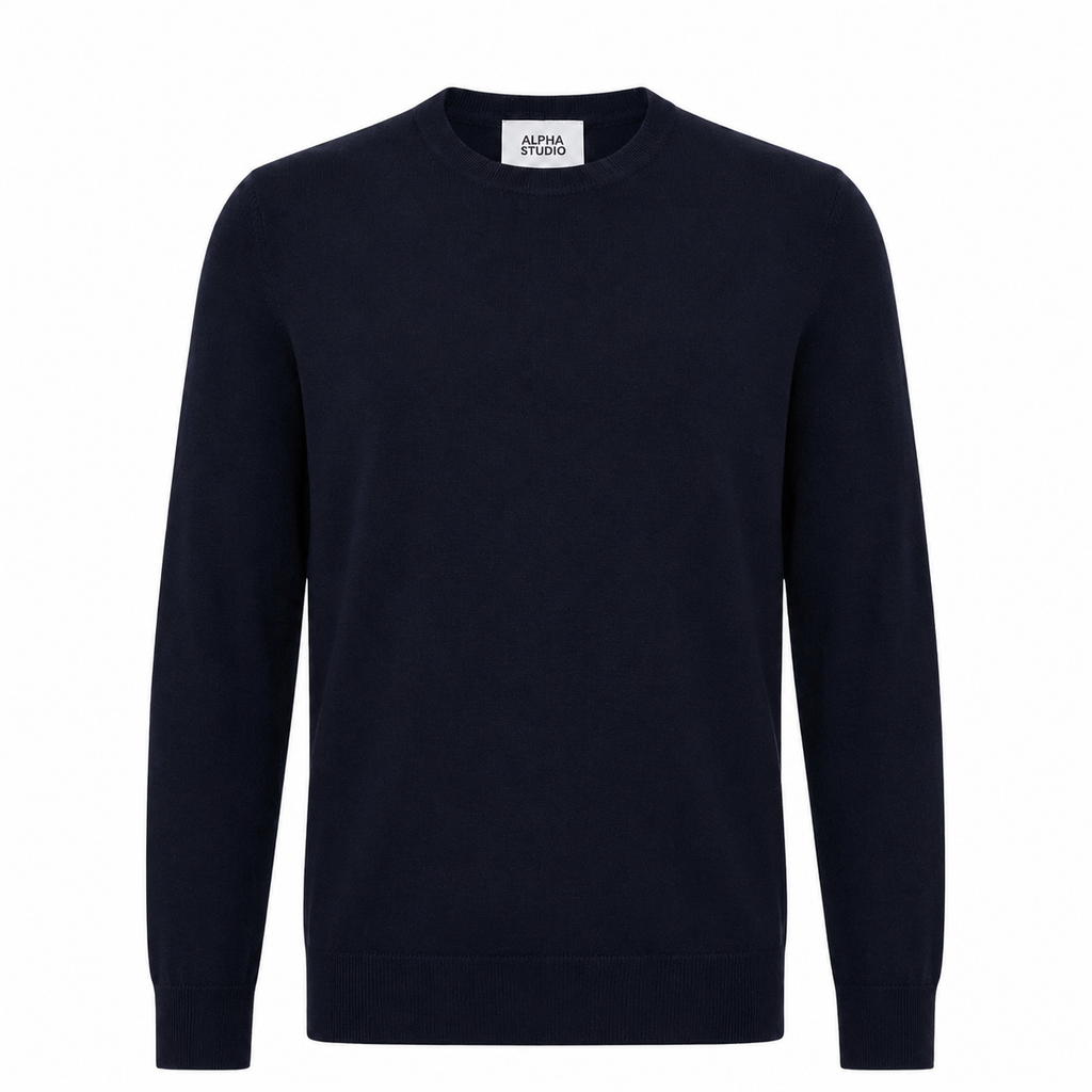 Alpha Studio Men Knit Crew Neck Wool Merino Blue