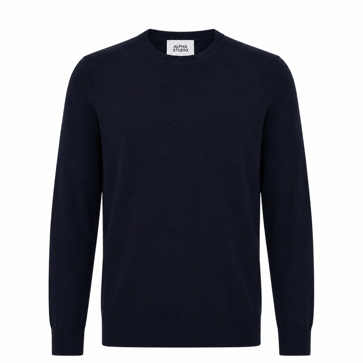 Alpha Studio Men Knit Crew Neck Wool Merino Blue