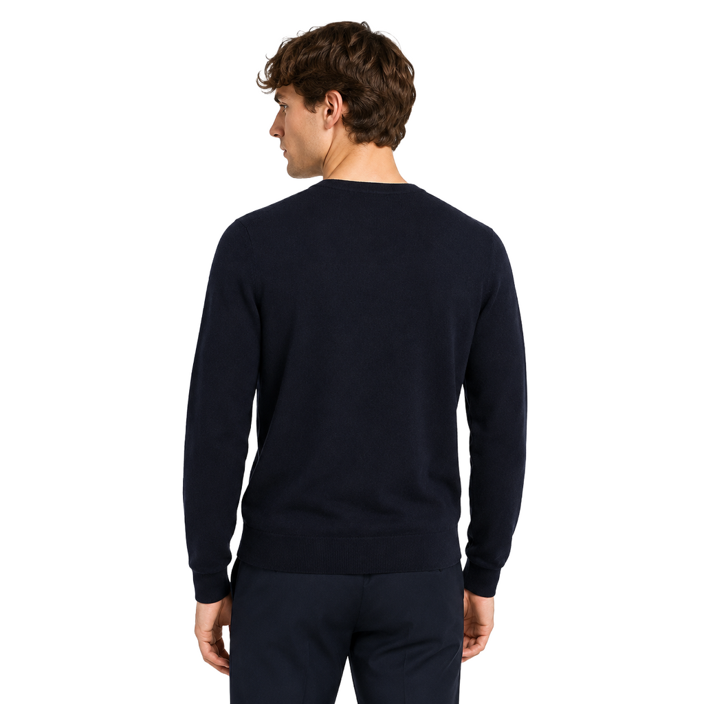 Alpha Studio Men Knit Crew Neck Wool Merino Blue