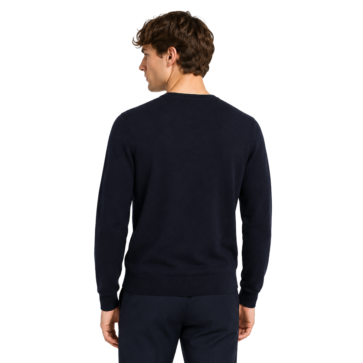 Alpha Studio Men Knit Crew Neck Wool Merino Blue