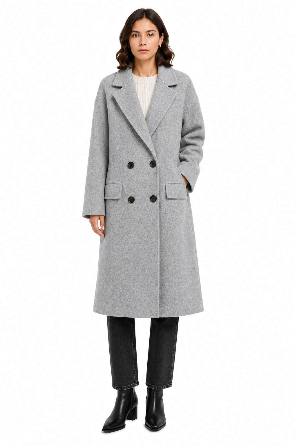Bagutta Women Coat Long Wool Double-Breasted Grey
