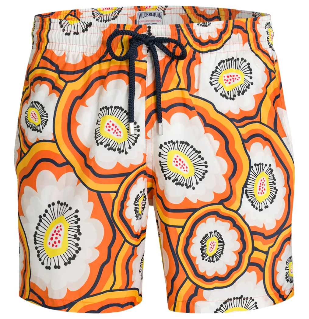 Vilebrequin Men Swim Shorts Flowers Orange