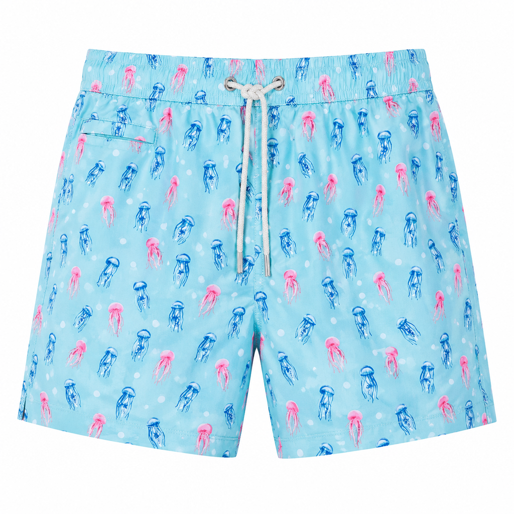 MC2 Saint Barth Men Swimsuit Patterned Meduse Light Blue