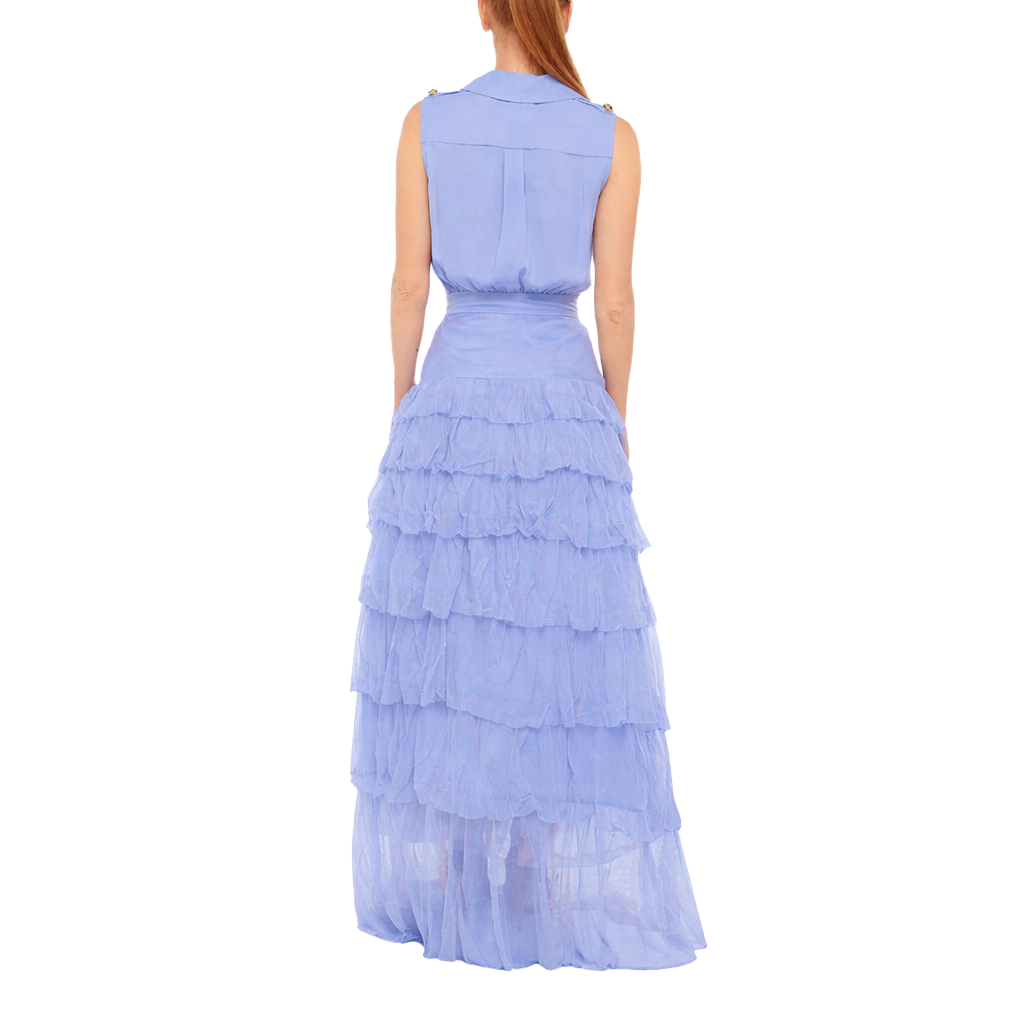 Elisabetta Franchi Women Red CARPET Chemisier Balze Dress Light Blue