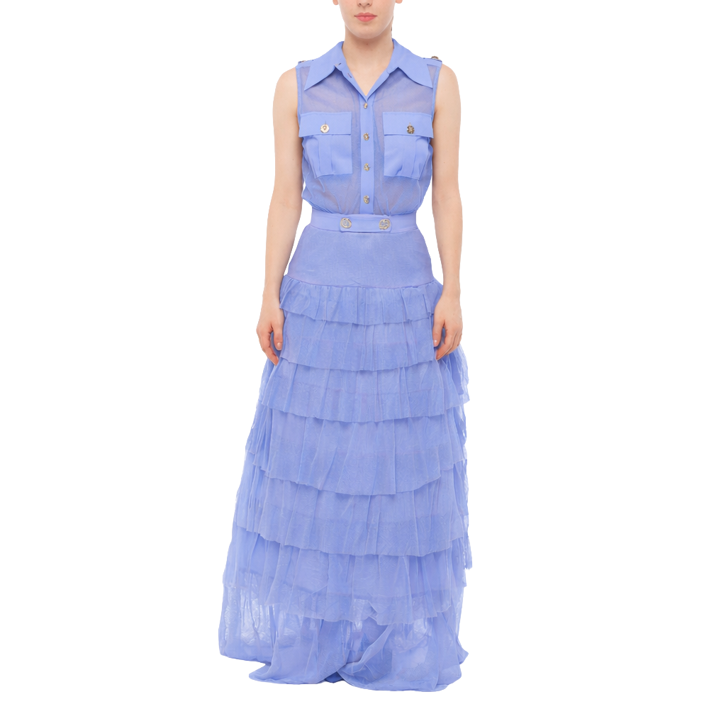 Elisabetta Franchi Women Red CARPET Chemisier Balze Dress Light Blue