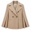 Loro Piana Fabric Women Peacoat Double-Breasted Kimono Coats Beige