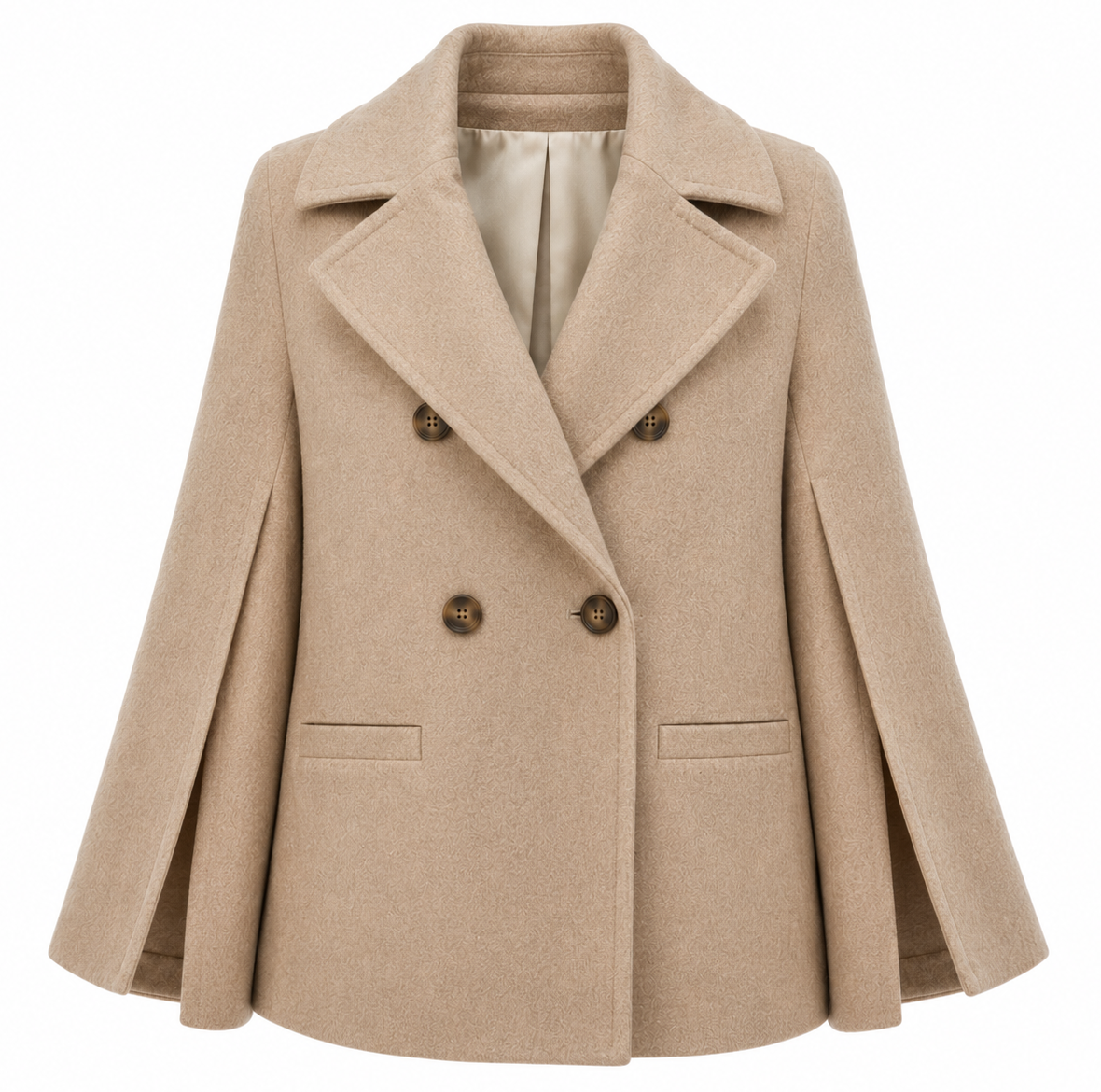 Loro Piana Fabric Women Peacoat Double-Breasted Kimono Coats Beige
