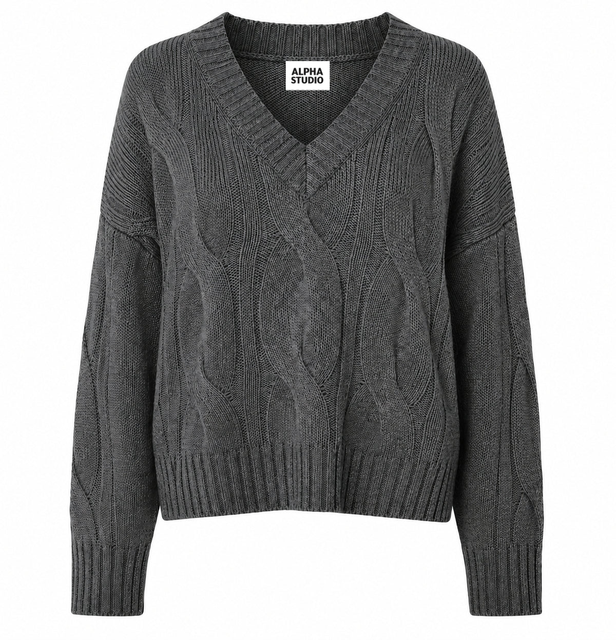 Alpha Studio Women Boxy Weaving Sweaters Grey