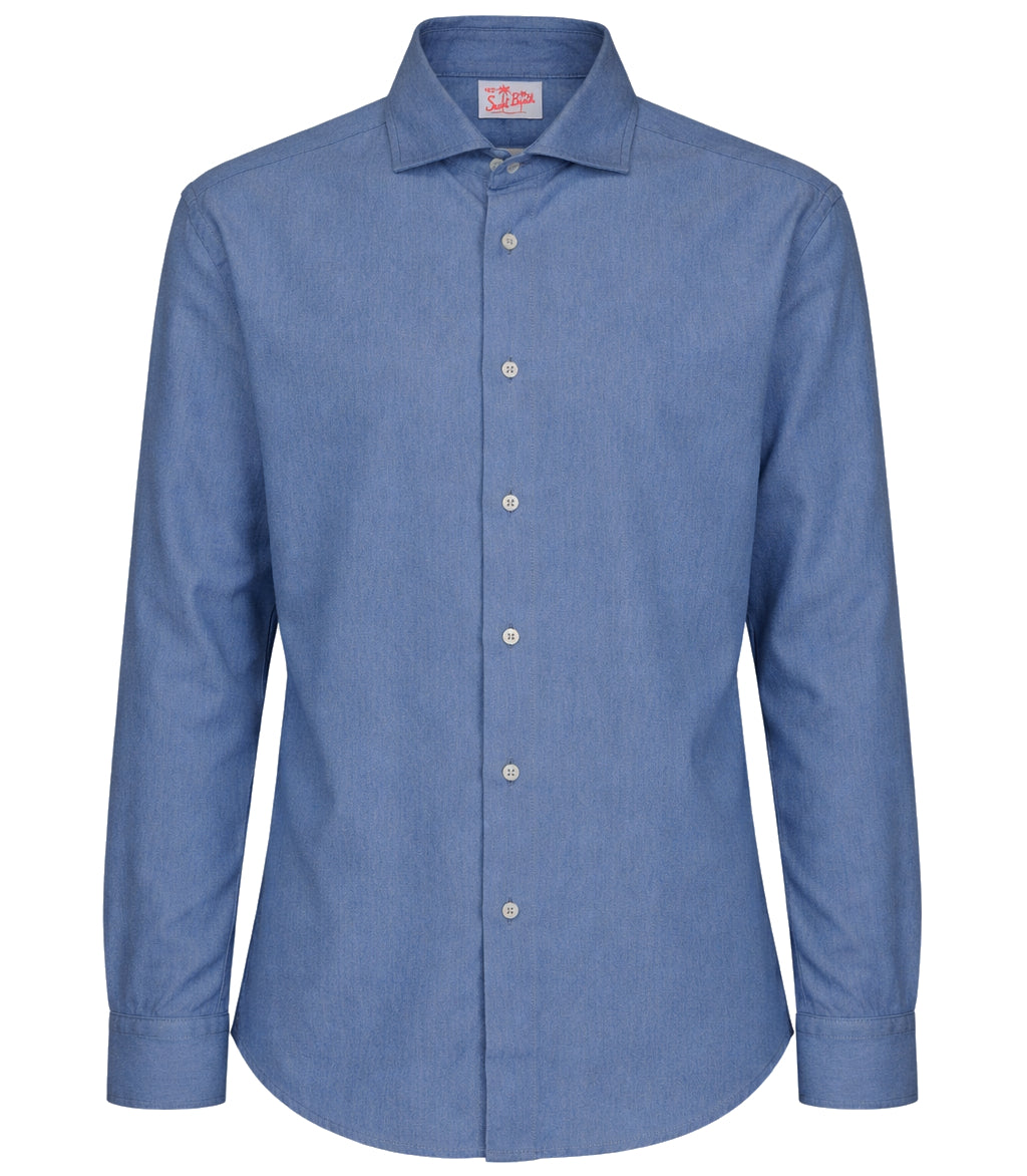 MC2 Saint Barth Men Shirt Denim Blue Chiaro Light Blue