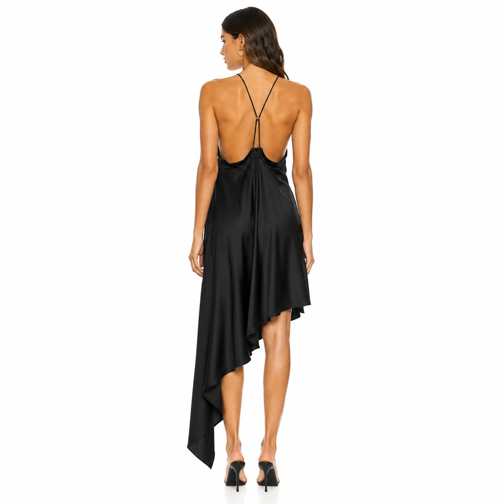 The Attico Women Dress Asimmentrico Satin Black