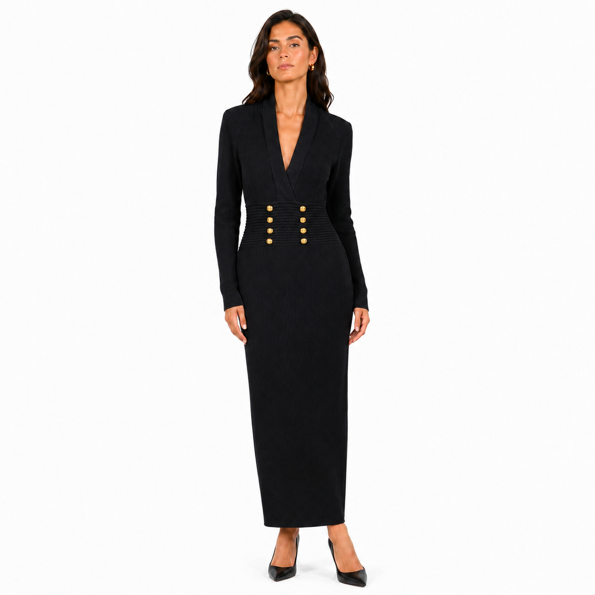 Balmain Women Dress Ribbed Black