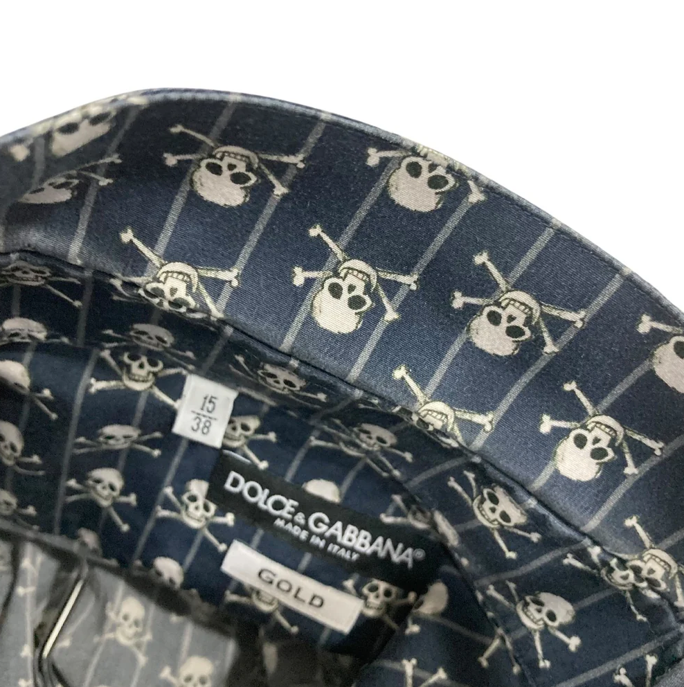 Dolce & Gabbana Men Shirt Print Teschi Blue