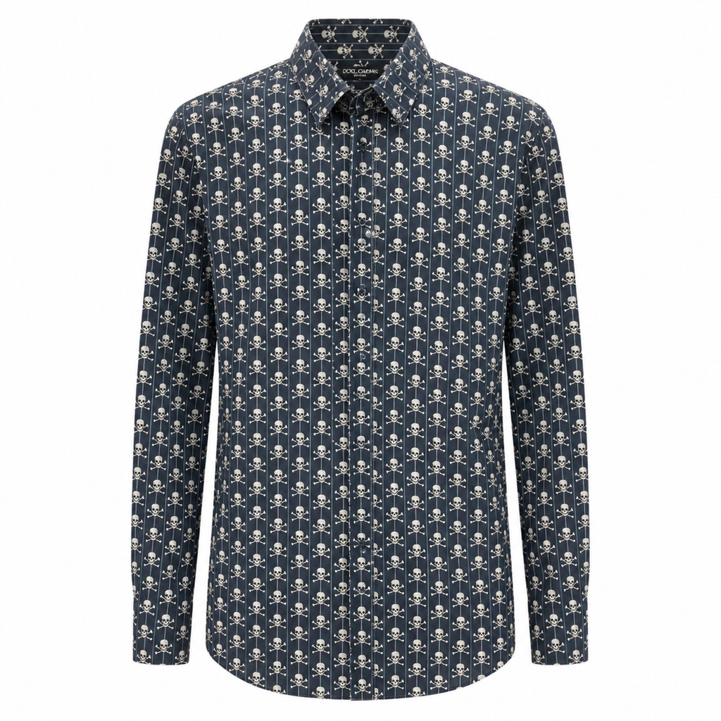Dolce & Gabbana Men Shirt Print Teschi Blue