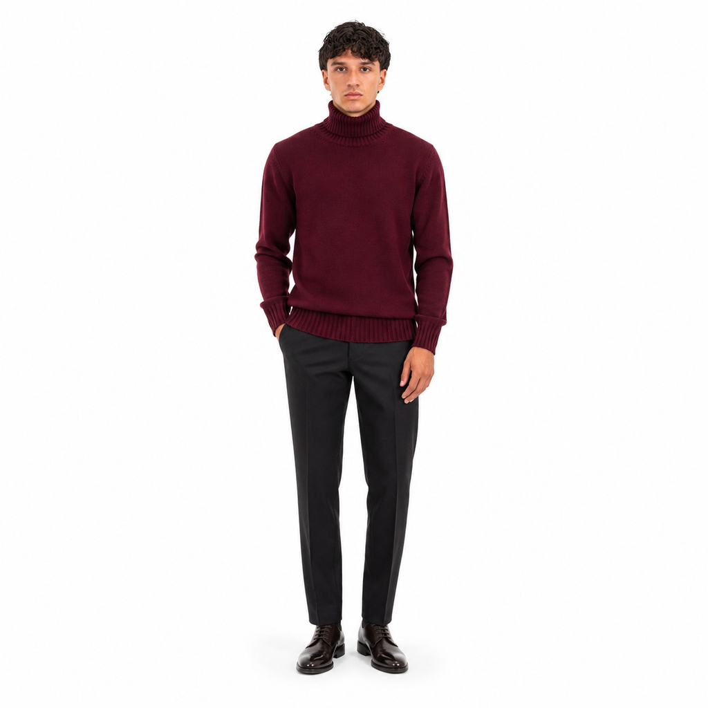 Alpha Studio Men Turtleneck Wool Red