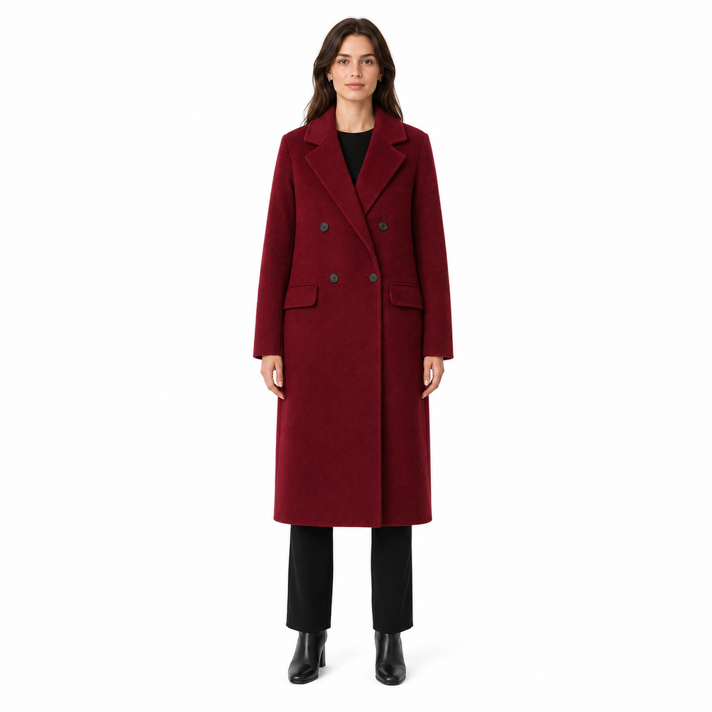 Alpha Studio Women Coat Double-Breasted Long Wool Red