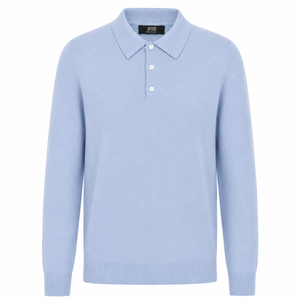 Alpha Studio Men Polo Silk Cashmere Light Blue