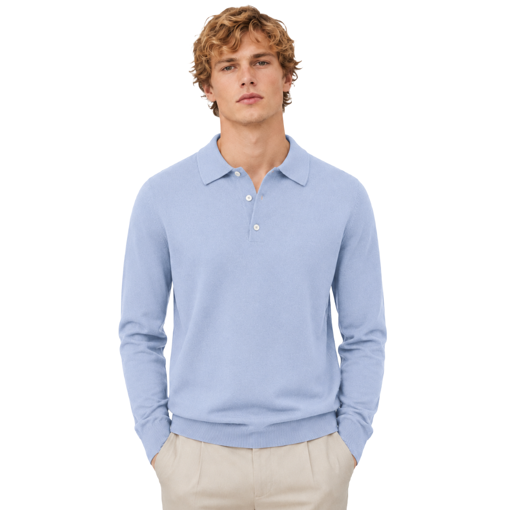 Alpha Studio Men Polo Silk Cashmere Light Blue