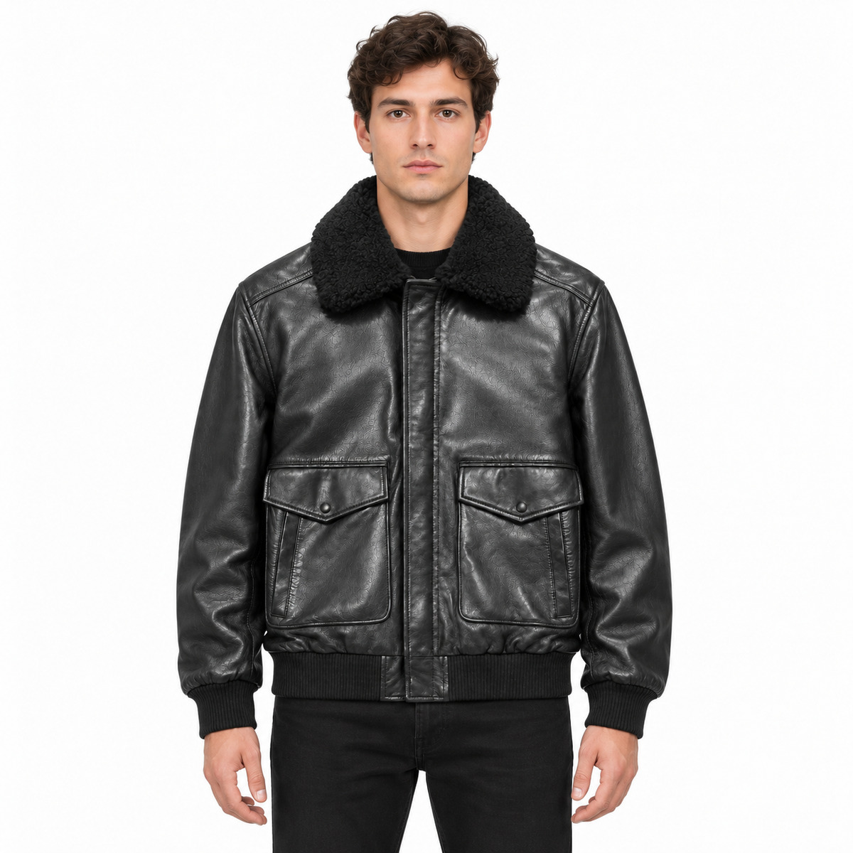 Emilio Romanelli Men Jacket Leather Colletto Pelliccia Black