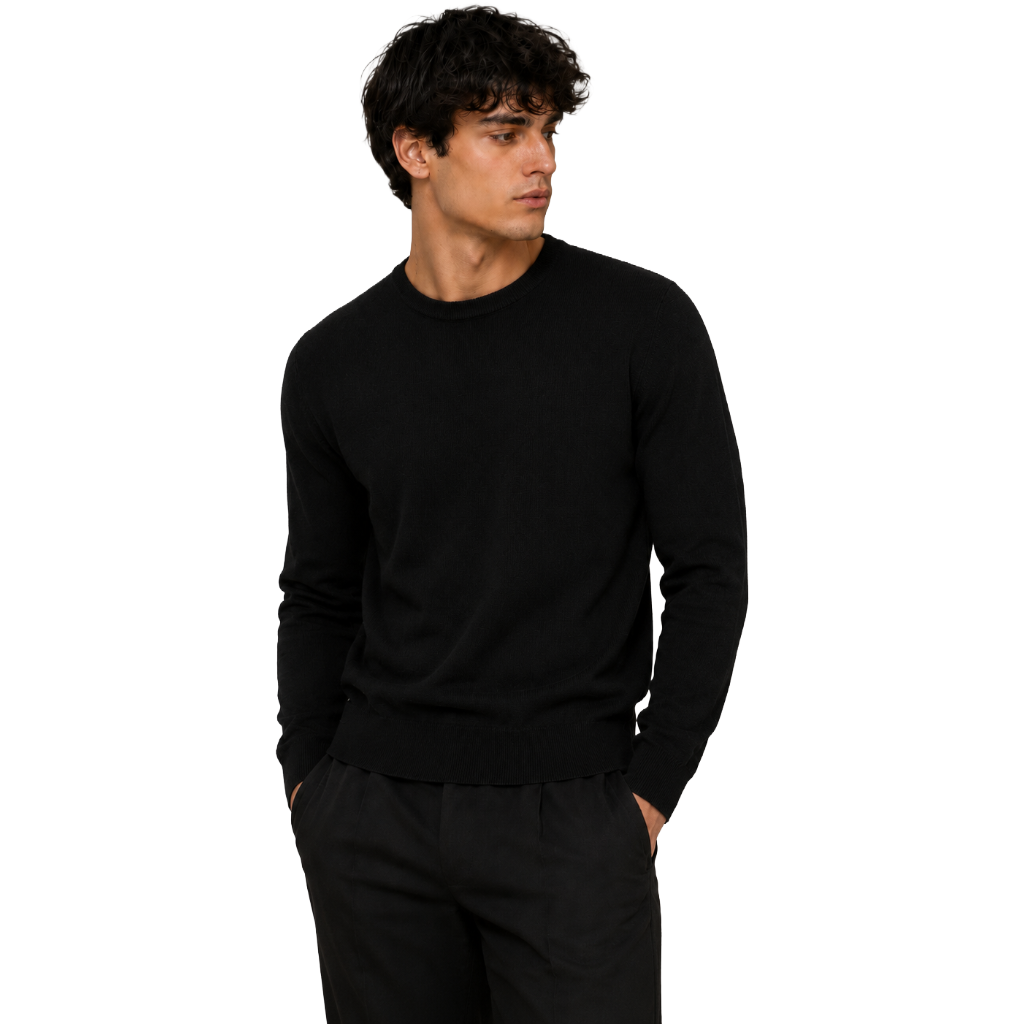 Alpha Studio Men Knit Crew Neck Silk Cashmere Black