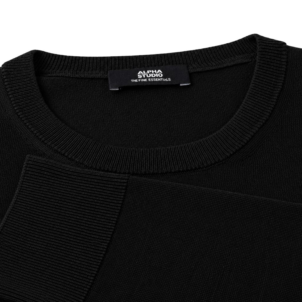 Alpha Studio Men Knit Crew Neck Silk Cashmere Black