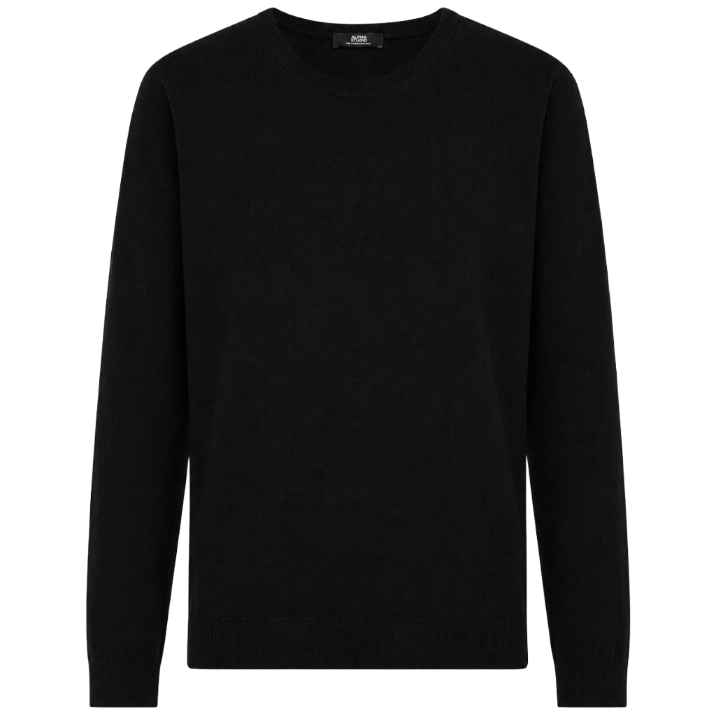 Alpha Studio Men Knit Crew Neck Silk Cashmere Black