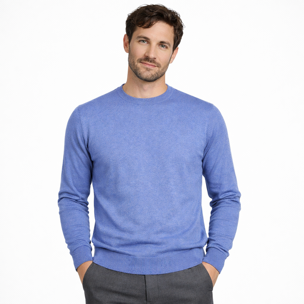 Emilio Romanelli Men Crew Neck Riviera Sweaters Light Blue