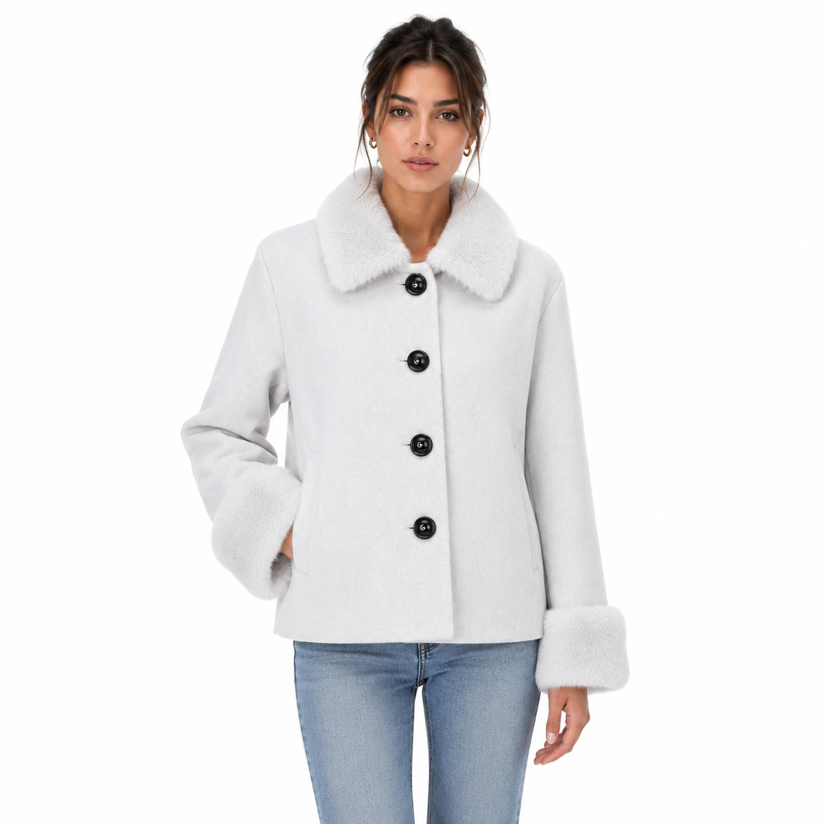 Loro Piana Fabric Women Coat Short Pelliccia Ice