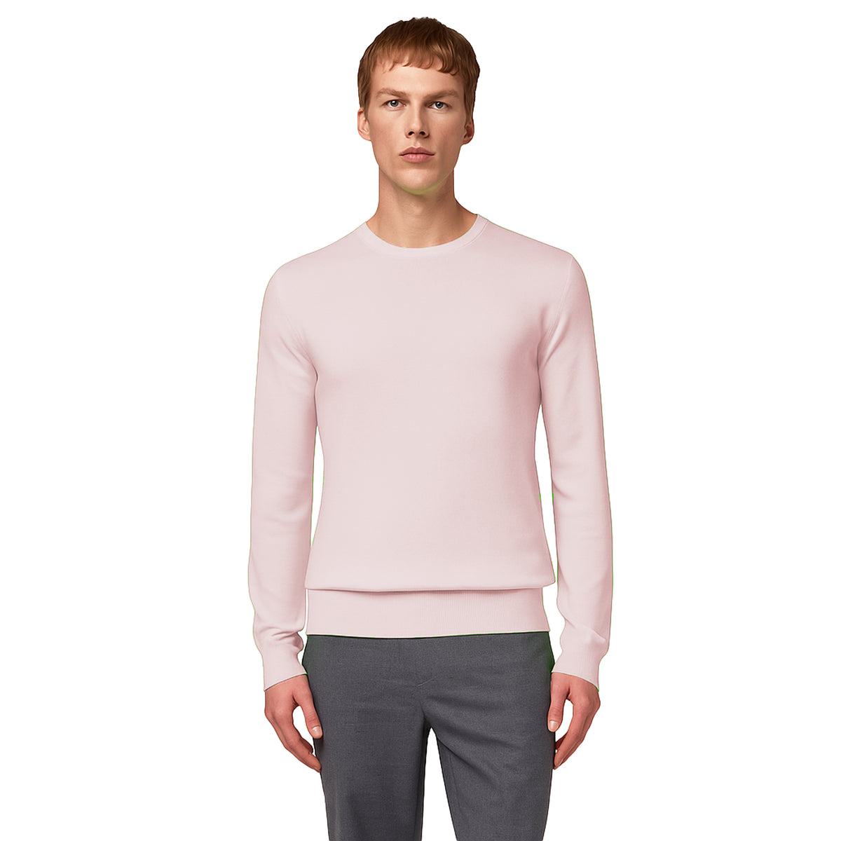Alpha Studio Men Crew Neck Silk Cashmere Sweaters Pink