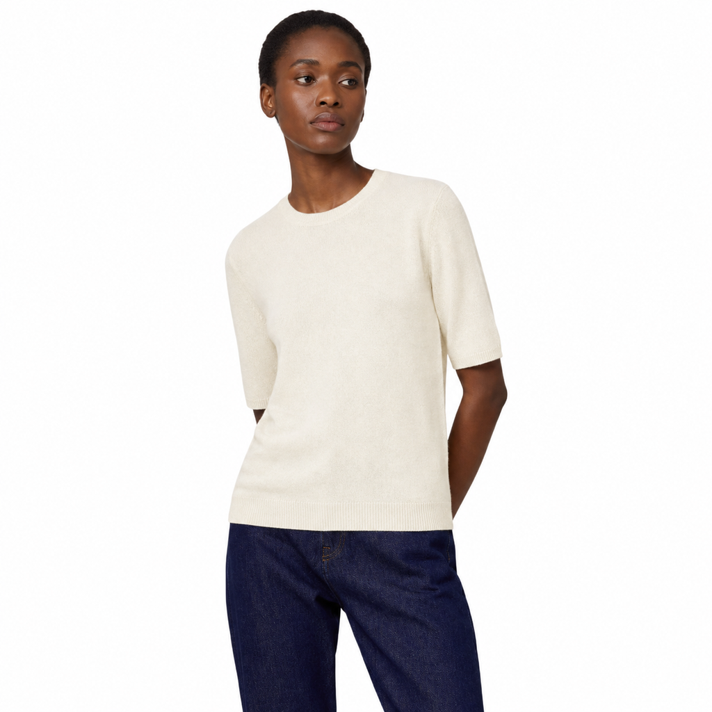 Alpha Studio Women Crew Neck Gomito Coste Mix Sweaters White