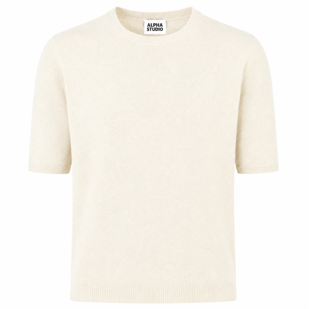 Alpha Studio Women Crew Neck Gomito Coste Mix Sweaters White